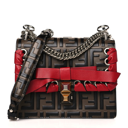 Fendi Vitello Shiny Nappa Bi-Color FF 1974 Lace Up Bow Embossed Small Kan I Shoulder Bag Maya Black Fragola 1 of 9