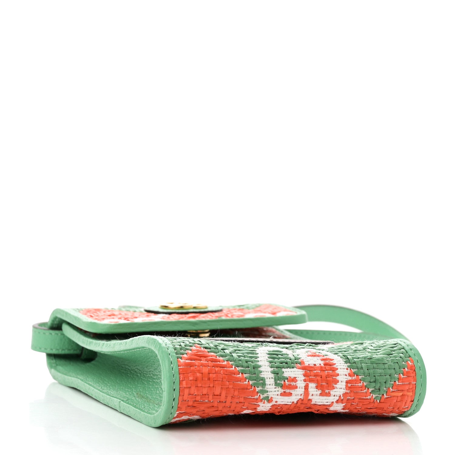Gucci Straw Textured Dollar Calfskin Miami Mini Crossbody Deep Orange New Shamarock Off White Peanut Brown 4 of 10