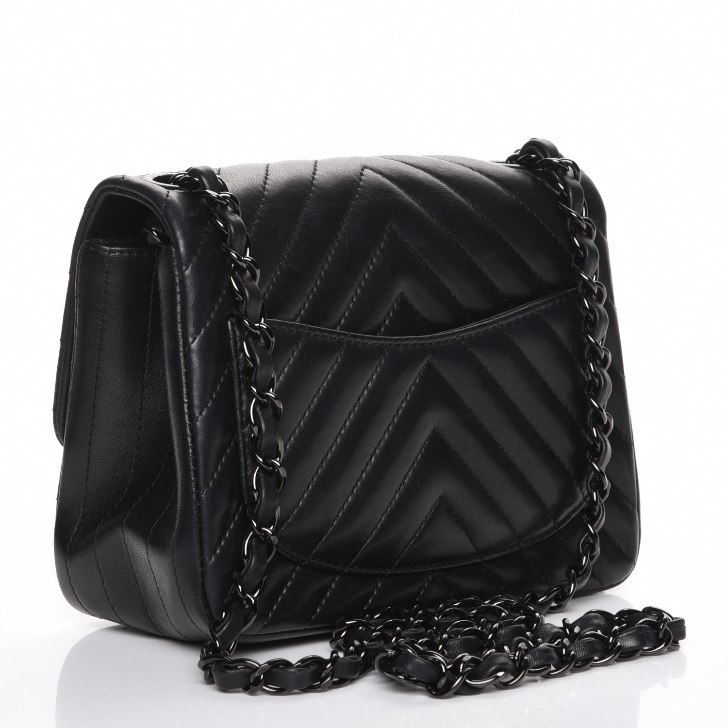 Chanel Lambskin Chevron Quilted Mini Square Flap So Black 3 of 10