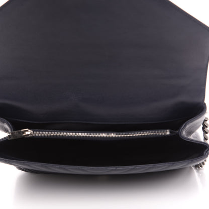 Saint Laurent Sheepskin Matelasse Chevron Monogram Large College Satchel Navy Blue 4 of 9