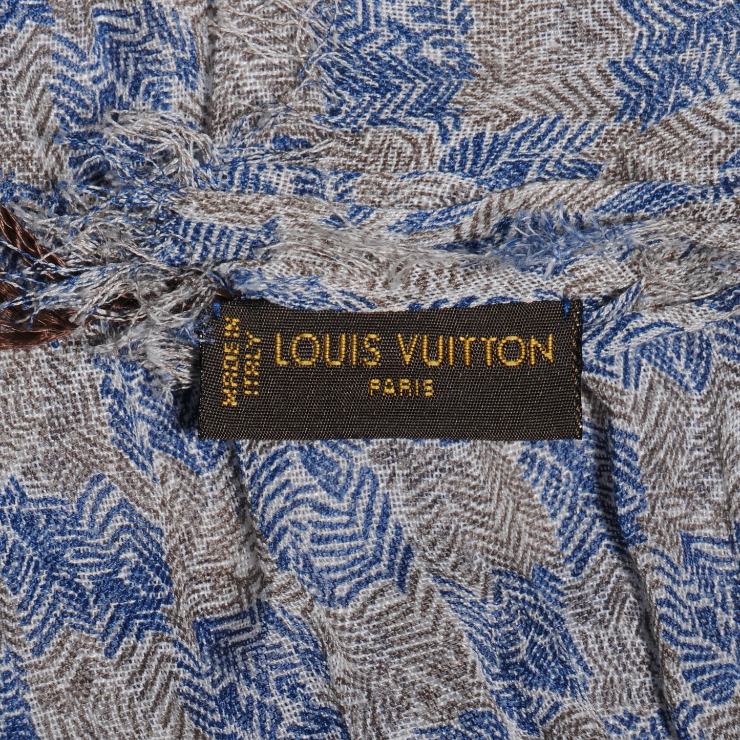 Cotton Linen Etole Damier Palm Stole Blue