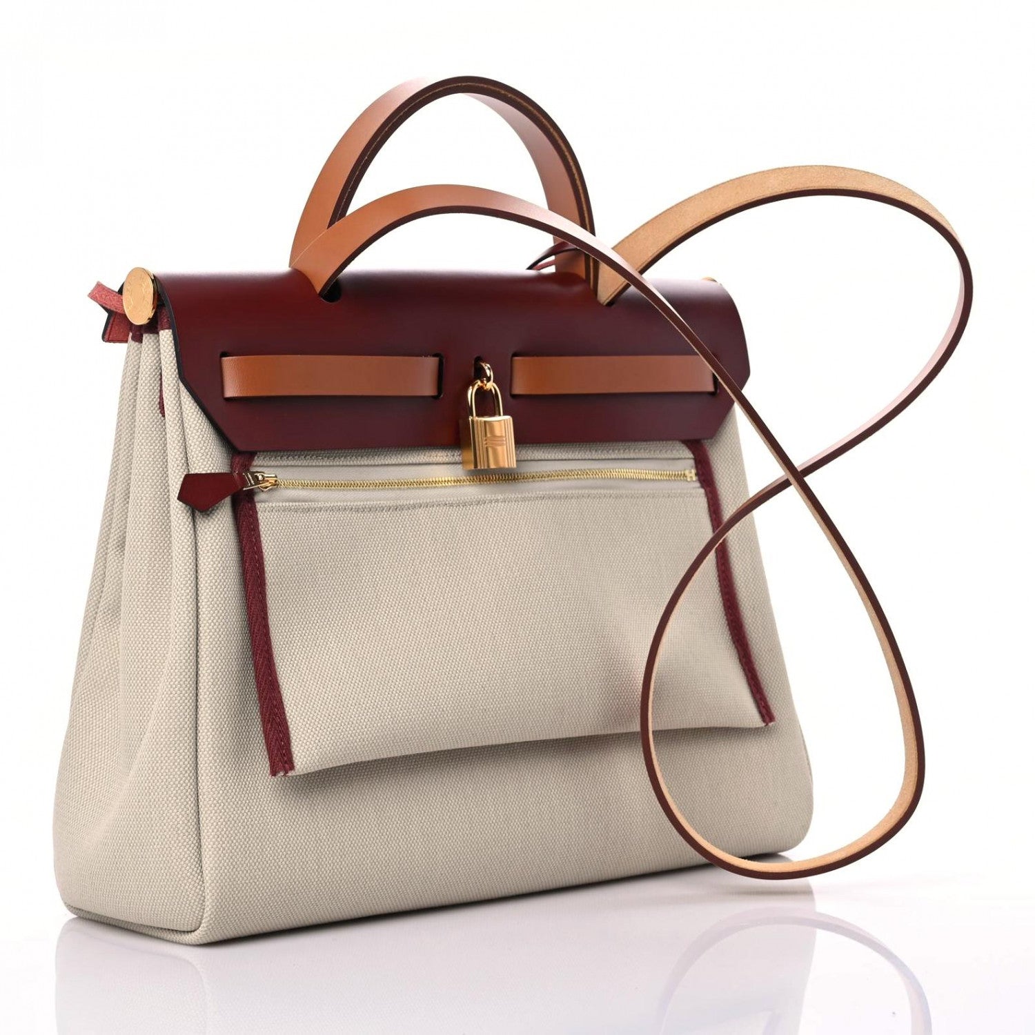 Hermes Military Toile Vache Hunter Herbag Zip 31 PM Beton Rouge H Fauve 4 of 11