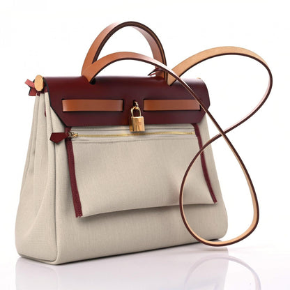 Hermes Military Toile Vache Hunter Herbag Zip 31 PM Beton Rouge H Fauve 4 of 11