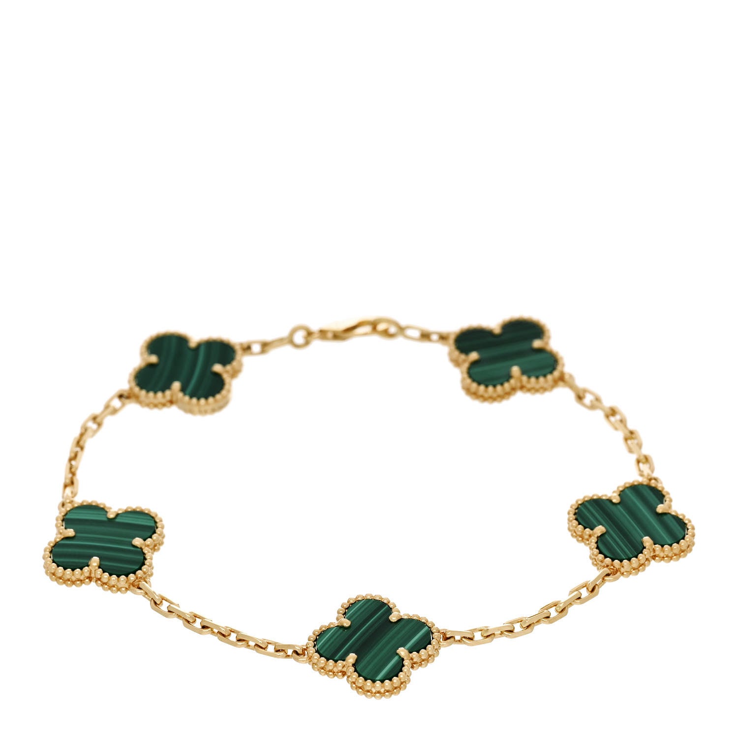 Van Cleef & Arpels 18K Yellow Gold Malachite 5 Motifs Vintage Alhambra Bracelet 1 of 5
