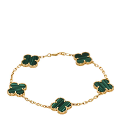 Van Cleef & Arpels 18K Yellow Gold Malachite 5 Motifs Vintage Alhambra Bracelet 1 of 5