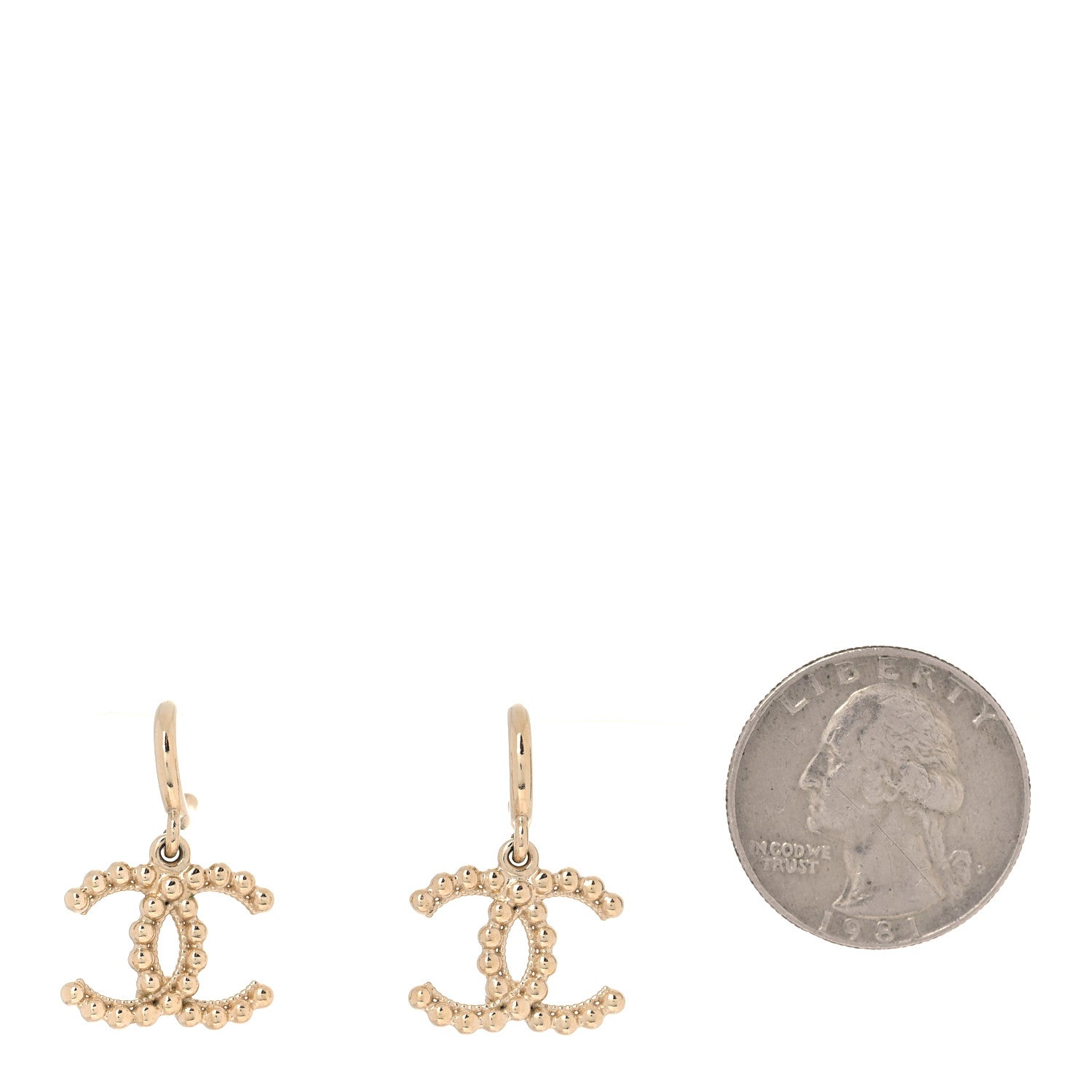 Chanel Metal Bead CC Drop Earrings Gold 2 of 4