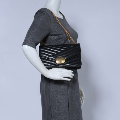 Chanel Calfskin Chevron Quilted Gabrielle Flap Black 2 of 10