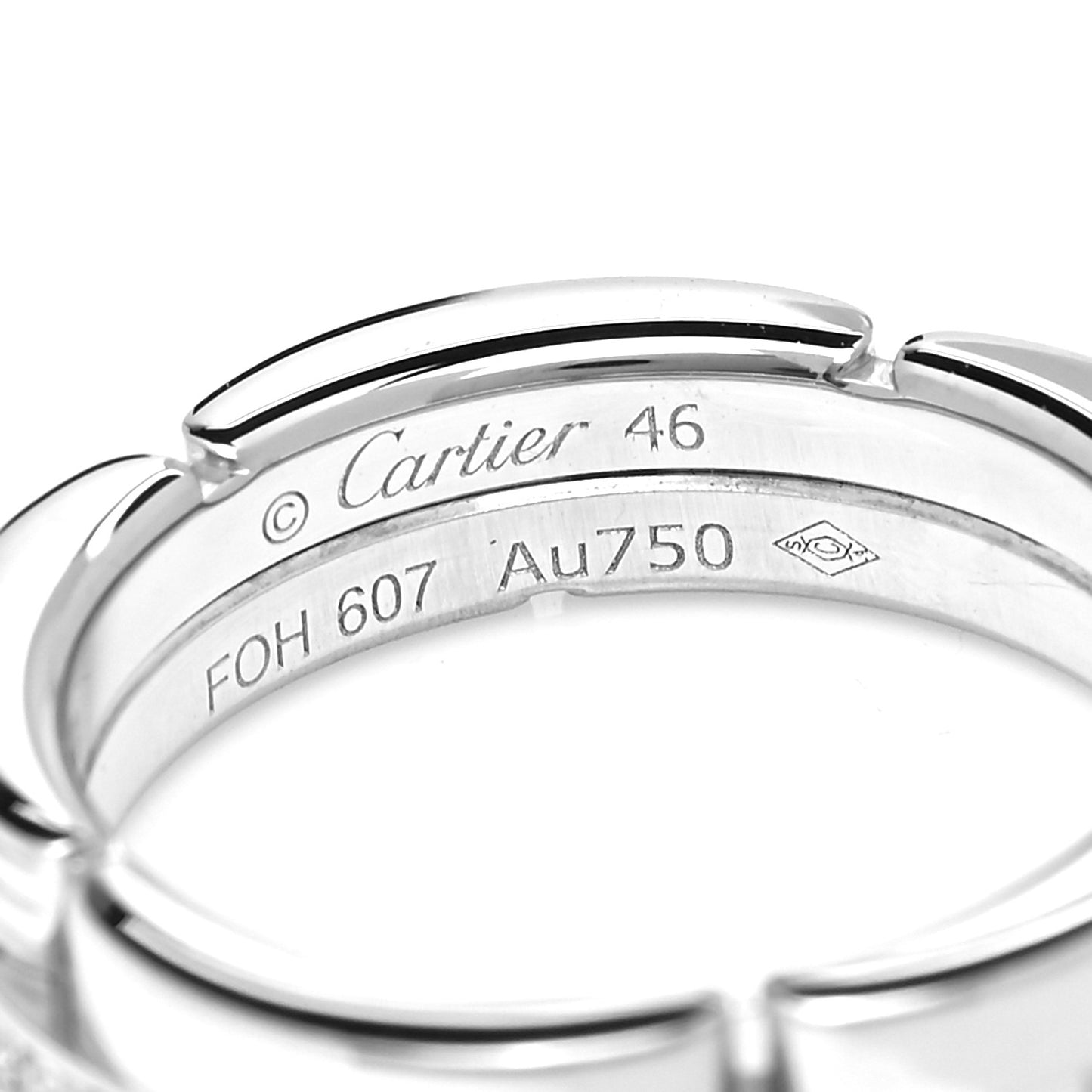 18K White Gold Diamond Maillon Panthere 2 Half Rows Paved Band Ring 46 3.75