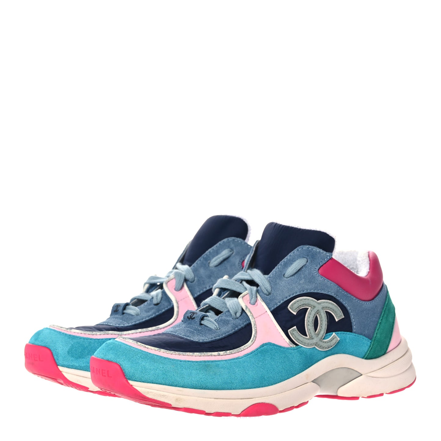 Nylon Calfskin Suede CC Sneakers 39.5 Navy Turquoise