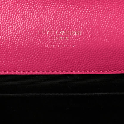Saint Laurent Grain De Poudre Matelasse Chevron Monogram Envelope Clutch Fuchsia 6 of 8