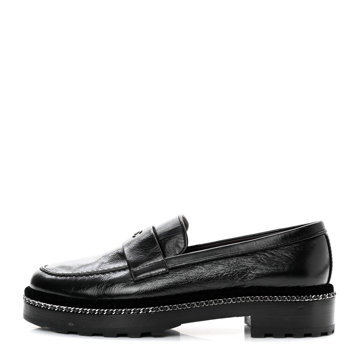 Chanel Crinkled Calfskin Velvet CC Chain Mocassin Loafers 39.5 Black 1 of 7