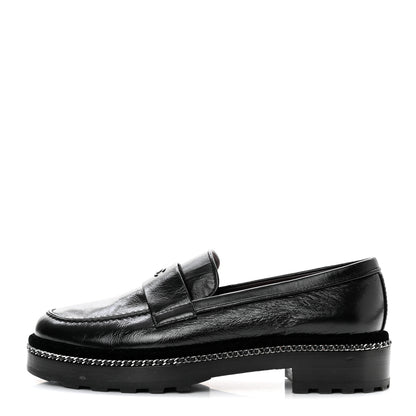 Chanel Crinkled Calfskin Velvet CC Chain Mocassin Loafers 39.5 Black 1 of 7