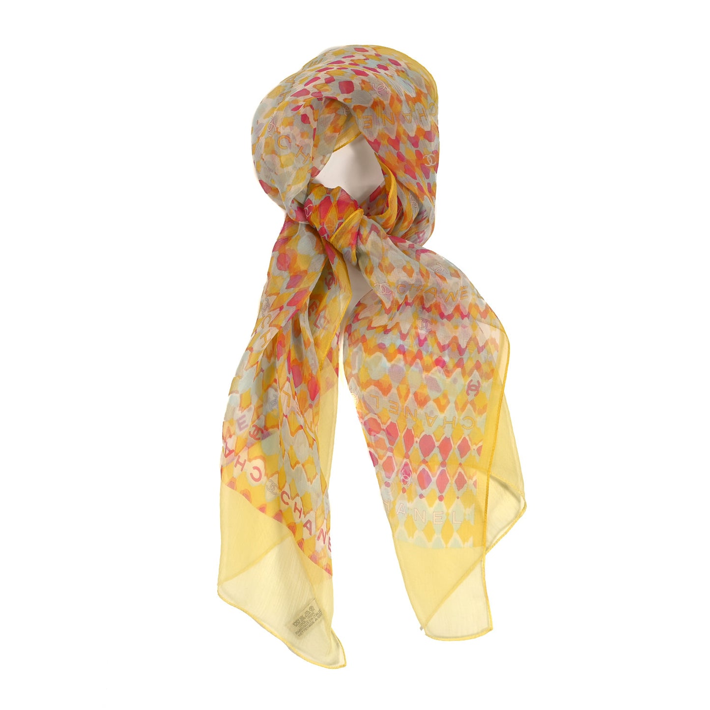 Silk Chiffon CC Scarf Yellow Pink