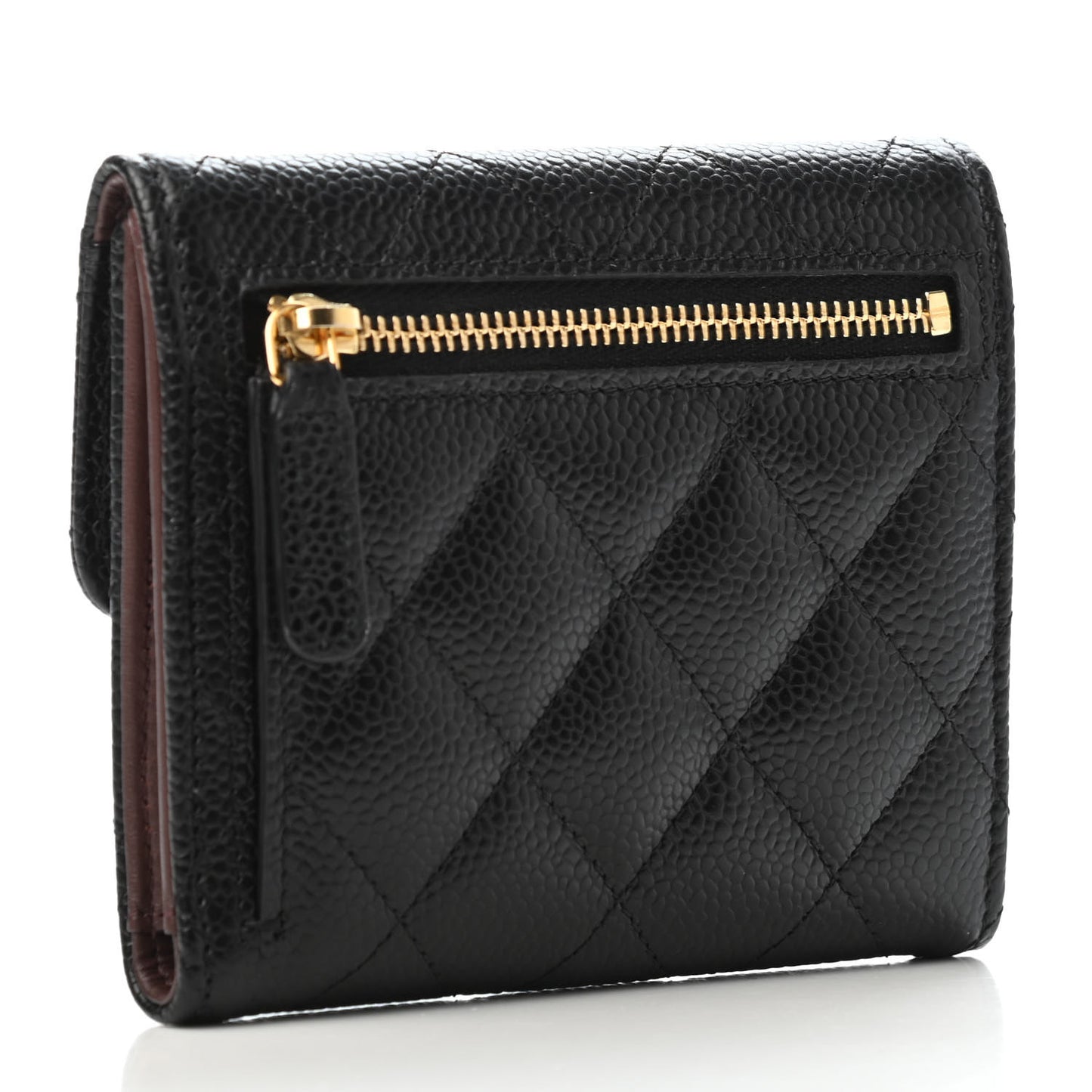 Caviar Quilted Compact Flap Wallet Black