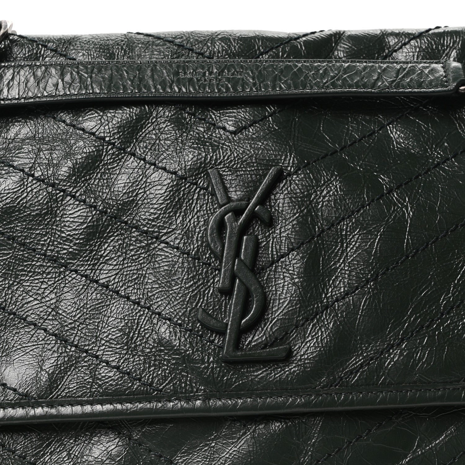 Saint Laurent Crinkled Calfskin Matelasse Monogram Medium Niki Chain Satchel Dark Green 8 of 10