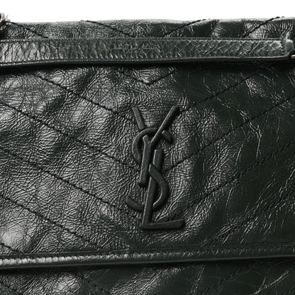 Saint Laurent Crinkled Calfskin Matelasse Monogram Medium Niki Chain Satchel Dark Green 8 of 10