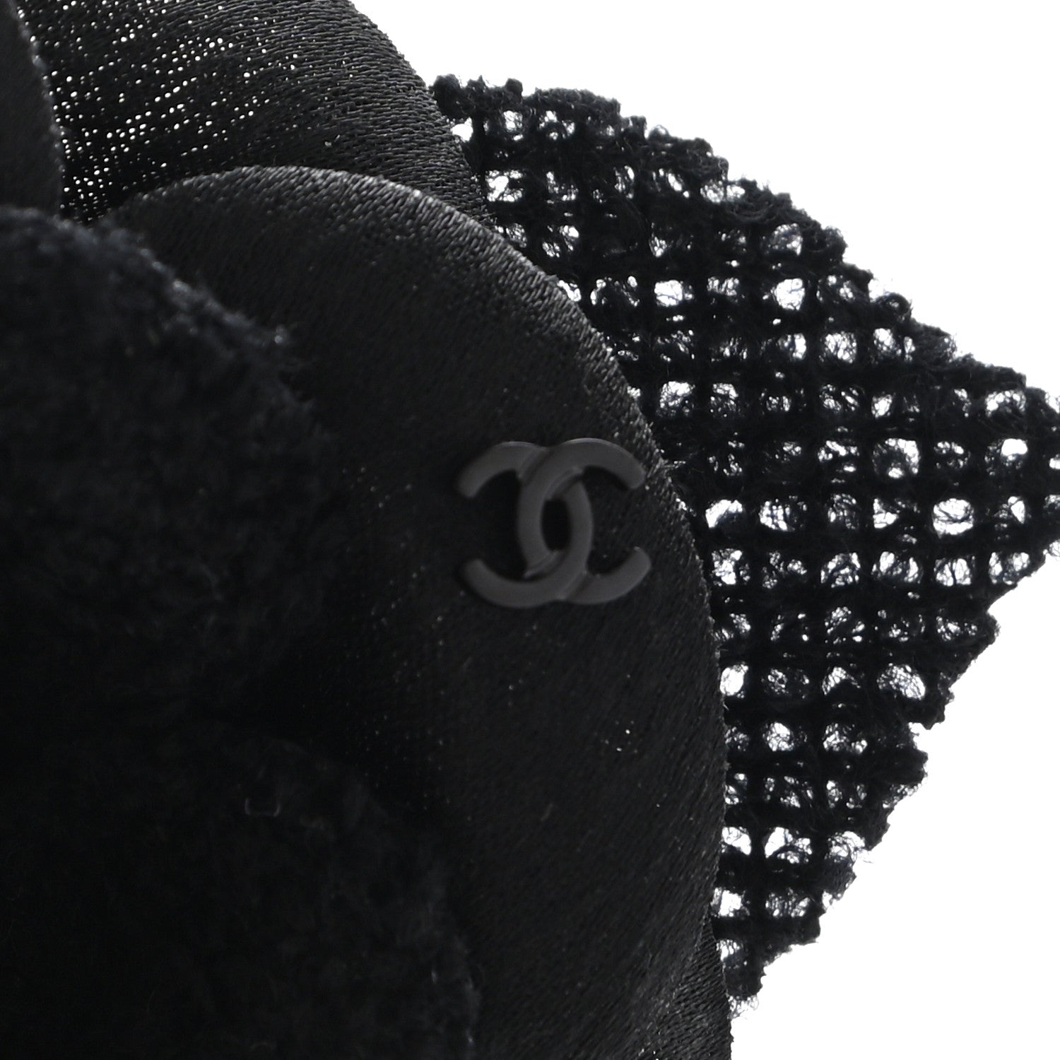 Chanel Tweed Camellia Pin Brooch Black 4 of 5