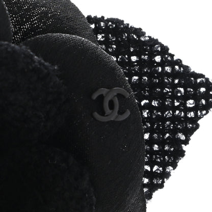 Chanel Tweed Camellia Pin Brooch Black 4 of 5