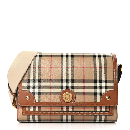 Burberry Coated Canvas Calfskin Vintage Check Medium Note Crossbody Bag Briar Brown 1 of 8