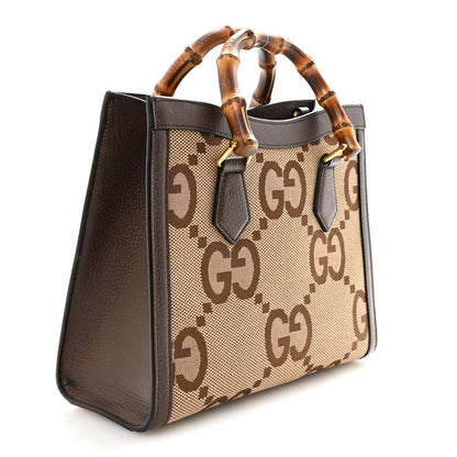 Gucci Monogram Jumbo GG Textured Dollar Calfskin Small Diana Tote Bag Camel Ebony New Acero 3 of 9