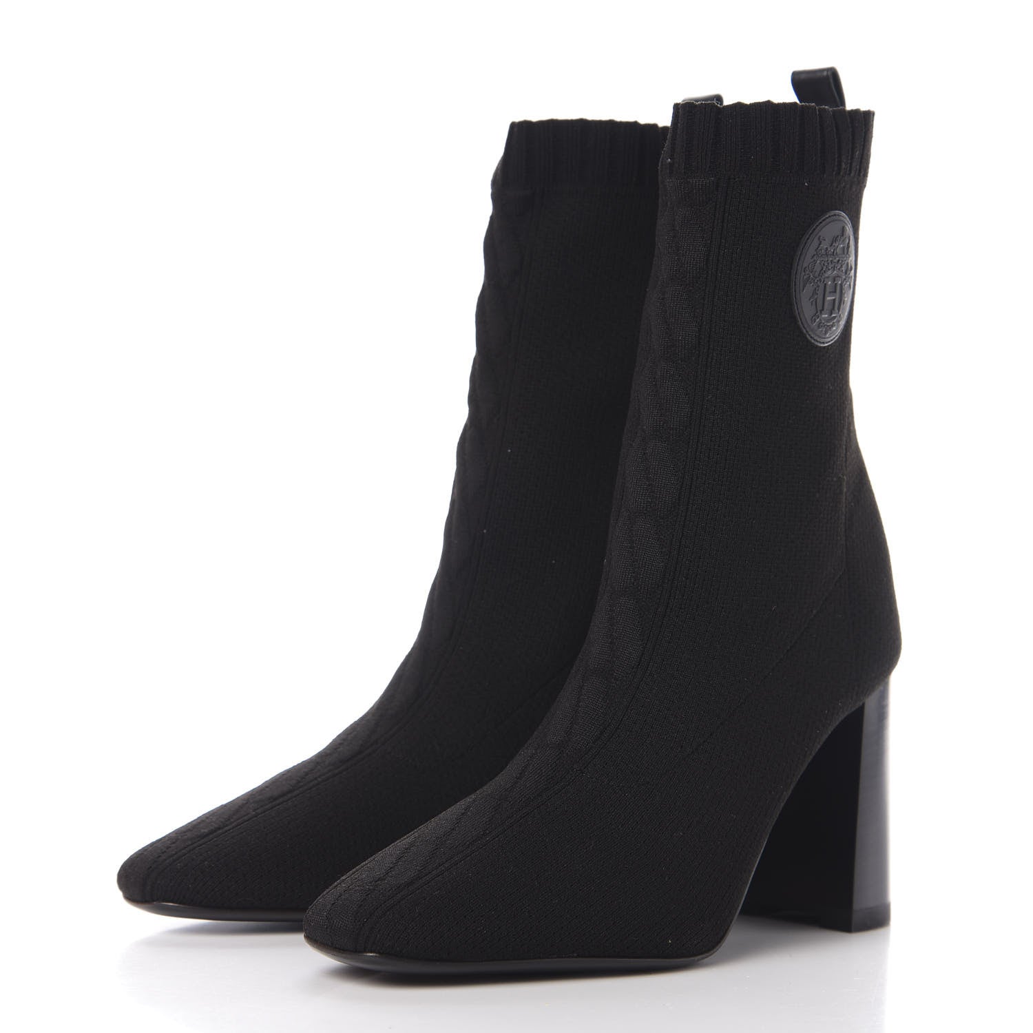 Hermes Knit Calfskin Volver Ankle Boots 38 Black 3 of 8