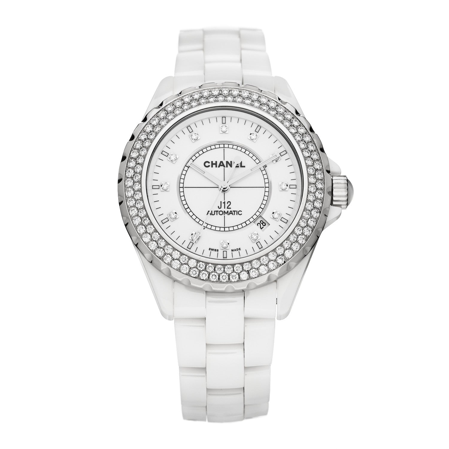 Chanel Stainless Steel Ceramic Diamond Pave Bezel 42mm J12 Automatic Watch White 1 of 4