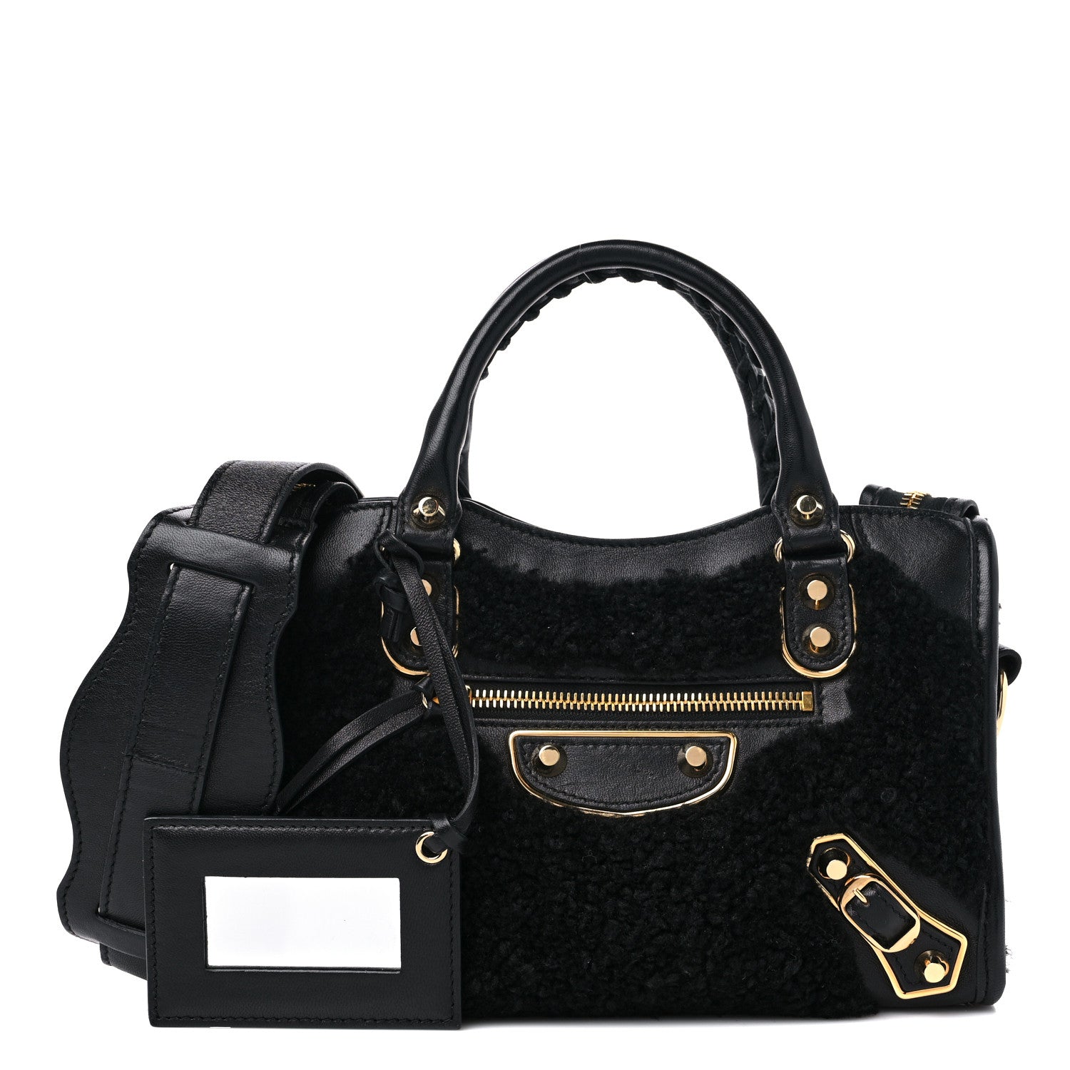 Balenciaga Shearling Gold Metallic Edge Hardware Mini City Black 1 of 12
