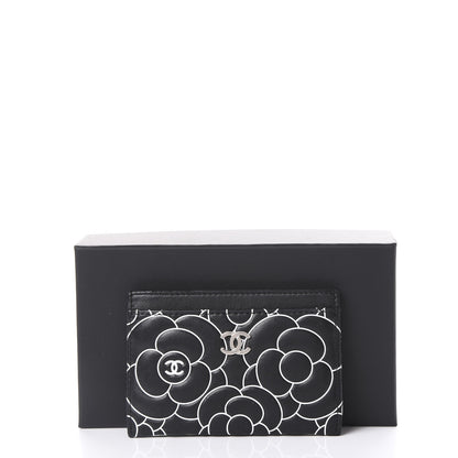 Chanel Lambskin Camellia Embossed Card Holder Black White 11 of 11