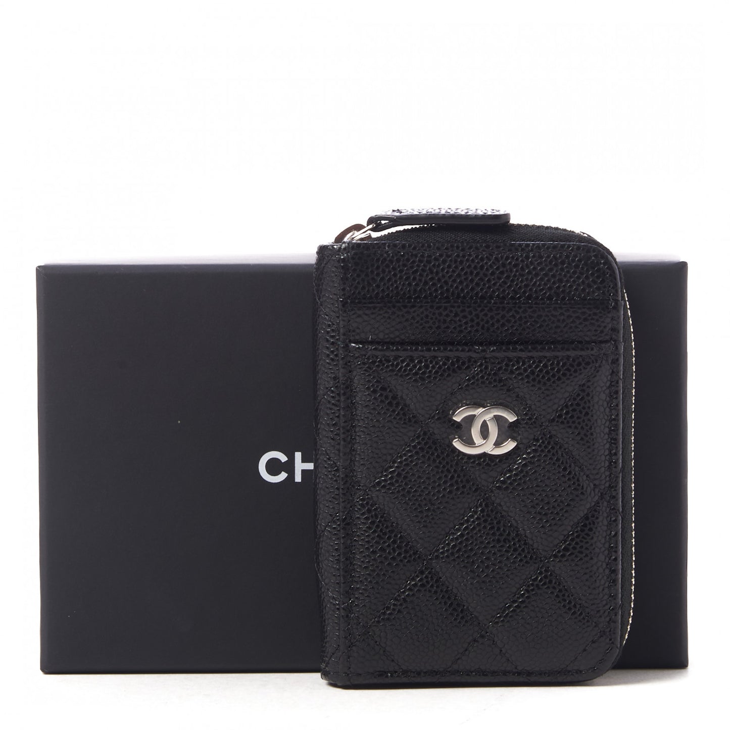 Caviar Quilted Zip Card Holder Black