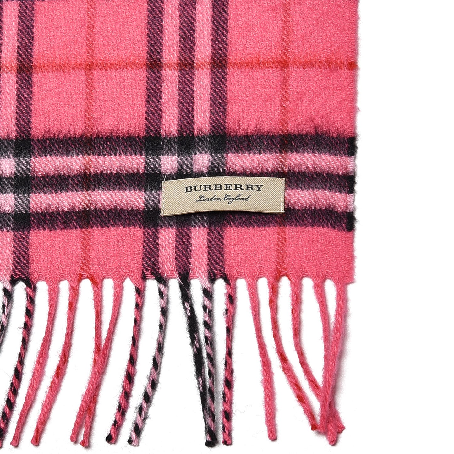 Cashmere Vintage Check Fringe Scarf Bright Pink