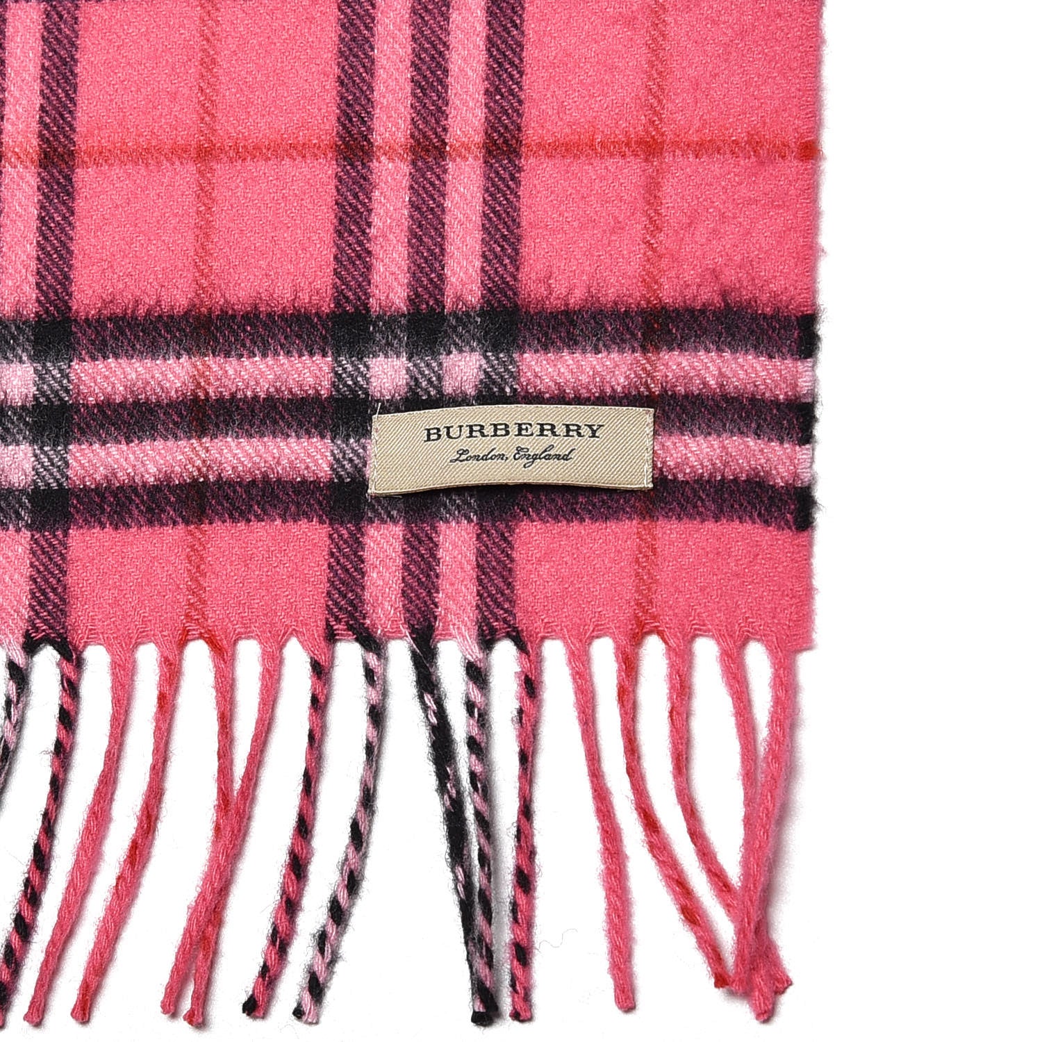 Burberry Cashmere Vintage Check Fringe Scarf Bright Pink 5 of 5