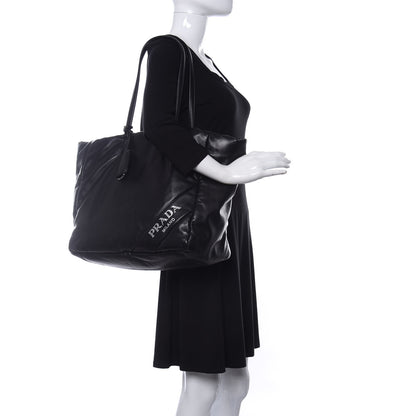 Prada Nappa Soft Large Shopper Tote Black Cobalto 2 of 9