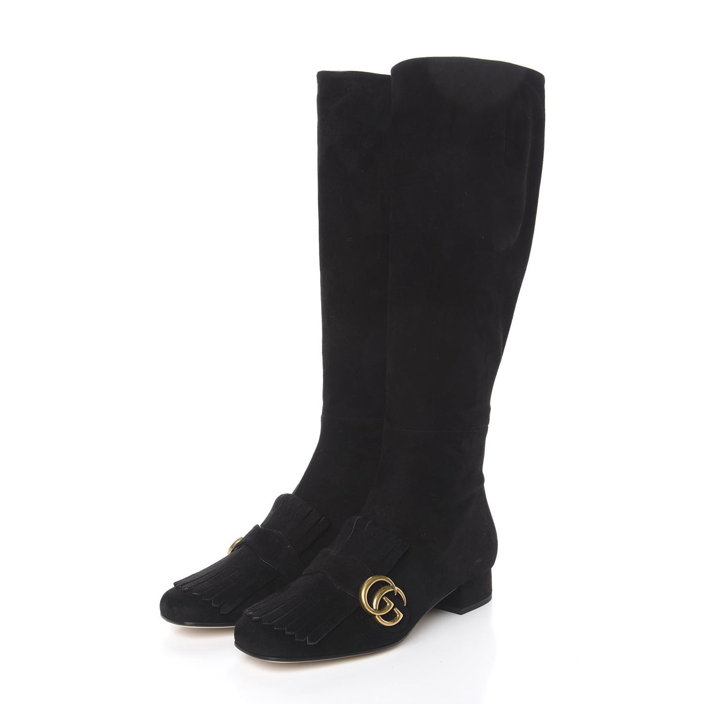Kid Scamosciato Marmont Fringe Knee Boots 38.5 Black