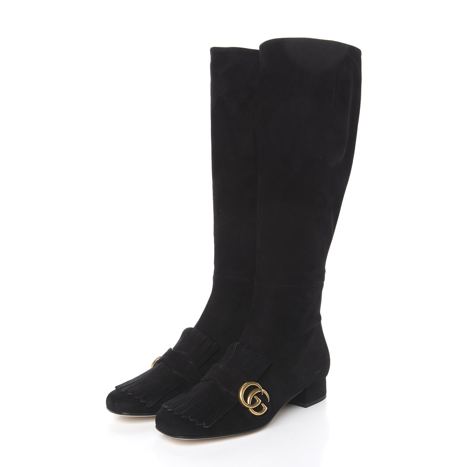 Gucci Kid Scamosciato Marmont Fringe Knee Boots 38.5 Black 3 of 7