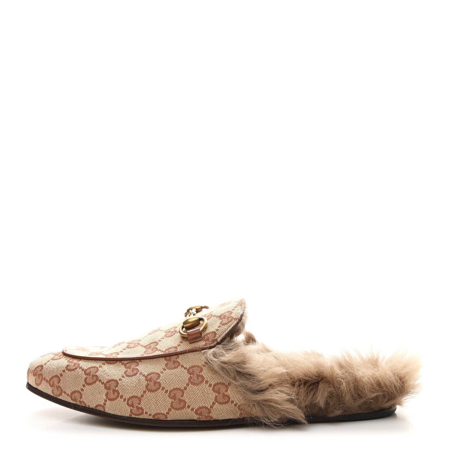 Gucci GG Monogram Fur Mens Princetown Slippers 9 Beige Ruggine Rust 1 of 10