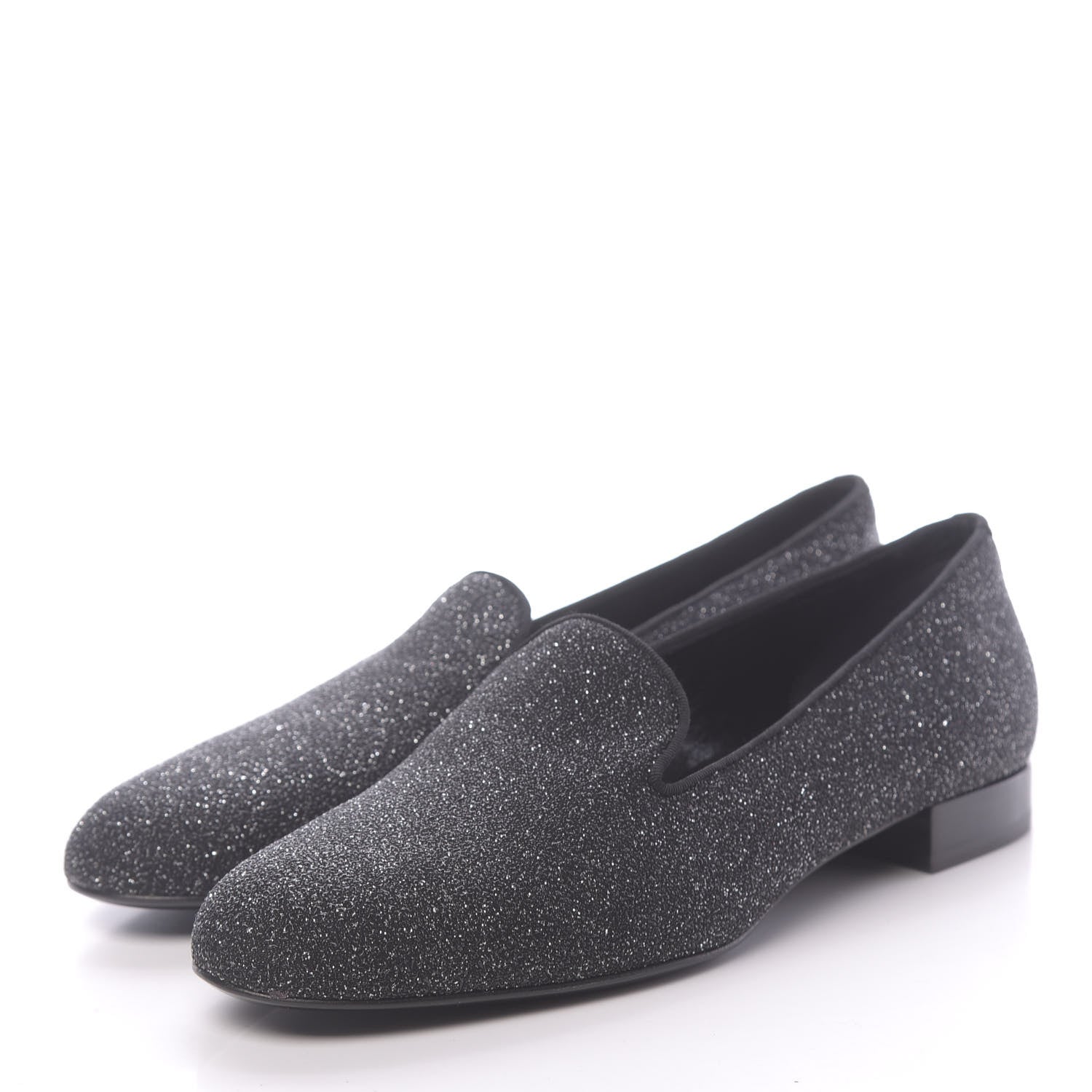 Saint Laurent Metallic Calfskin Smoking Slipper Flat Loafers 38.5 Black Glitter 3 of 8