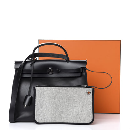 Hermes Toile H Berline Vache Hunter Herbag Zip PM 31 Black Ecru 9 of 9