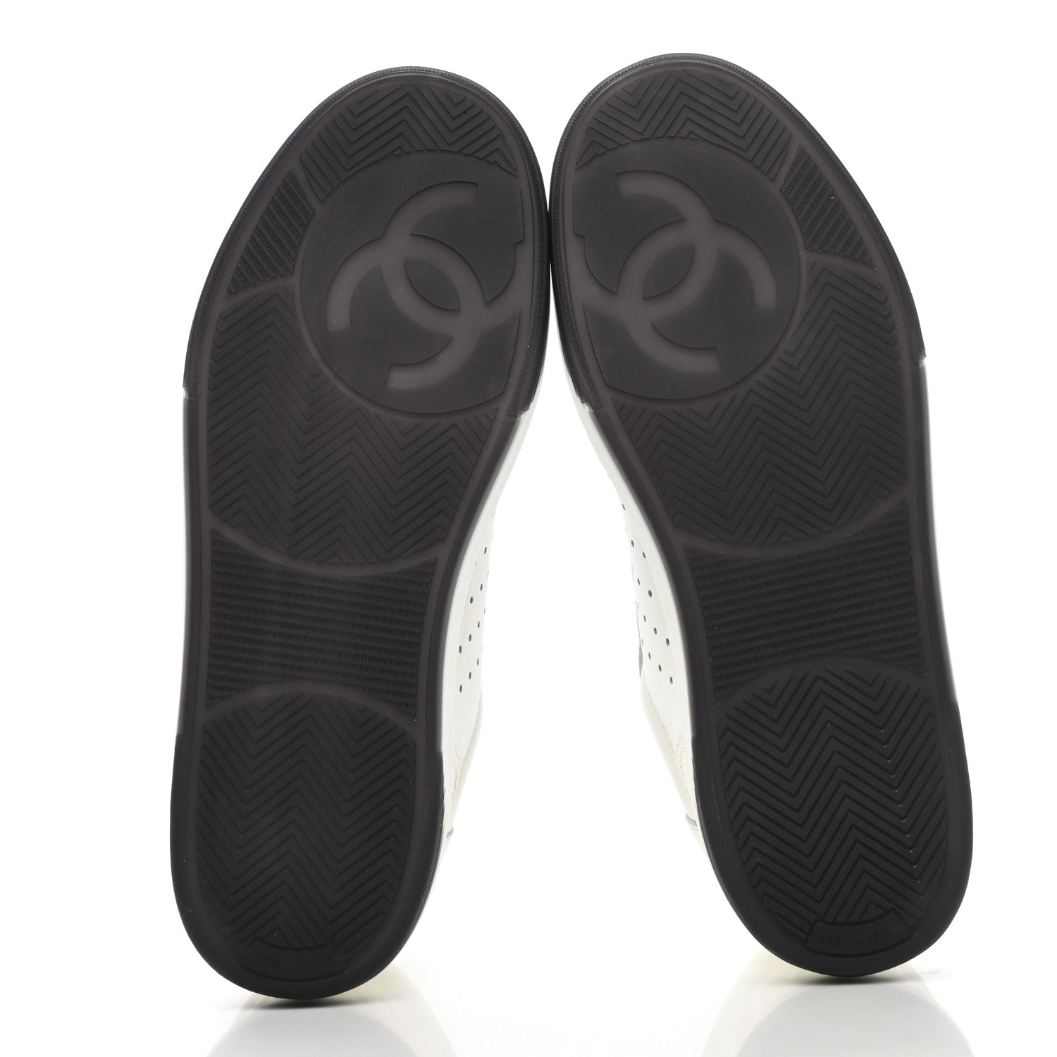 Chanel Grained Calfskin Fabric Womens Logo Sneakers 39 White Black 5 of 9