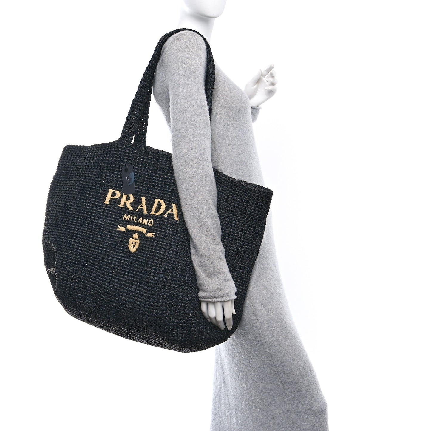 Yarn Raffia Effect Crochet Logo Tote Black