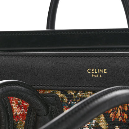 Celine Calfskin Lambskin Canvas Jacquard Floral Nano Luggage Black 12 of 13