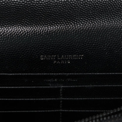 Saint Laurent Grain De Poudre Matelasse Chevron Monogram Monochrome Envelope Chain Wallet Black 6 of 10