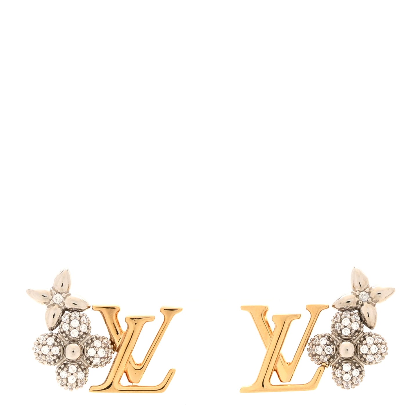 Metal Crystal LV Grams Earrings Gold Silver
