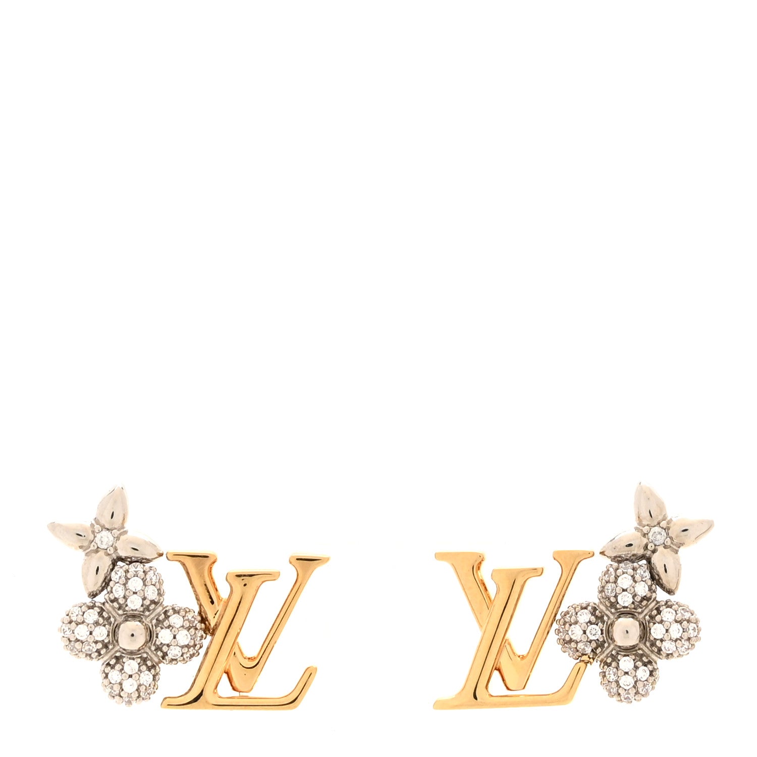 Louis Vuitton Metal Crystal LV Grams Earrings Gold Silver 1 of 5