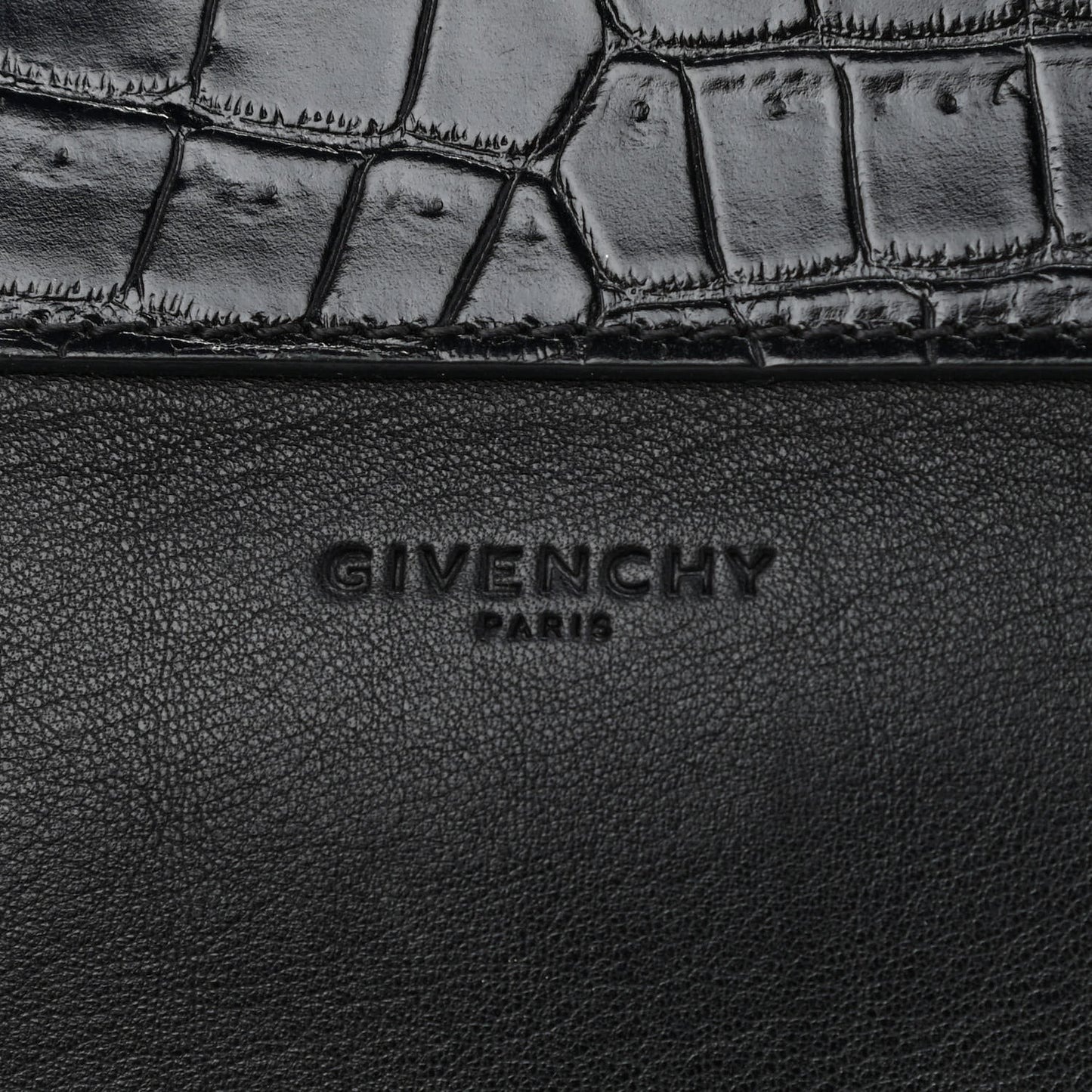 Calfskin Crocodile Embossed Medium Shark Lock Satchel Black