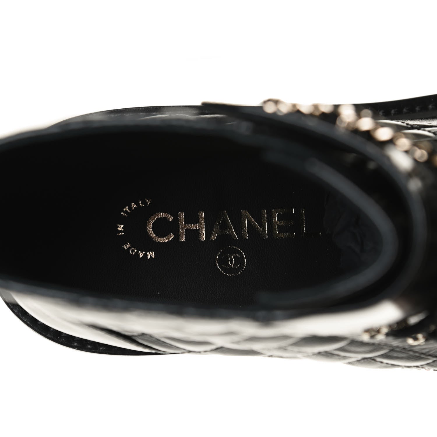 Chanel Shiny Calfskin Quilted Lace Up Combat Boots 38.5 Black 11 of 14