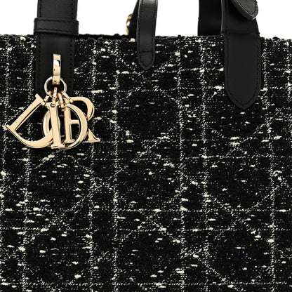 Christian Dior Calfskin Tweed Cannage Medium Toujours  Black White 9 of 11