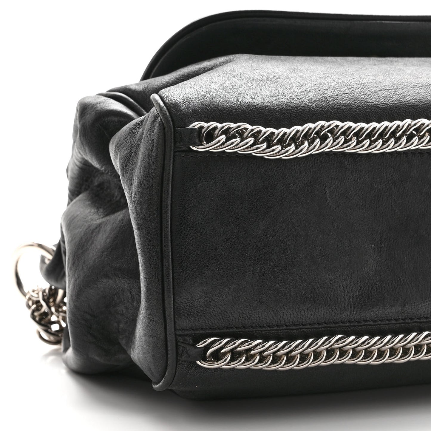 Washed Lambskin Quilted Bijoux Chain Accordion Flap Black