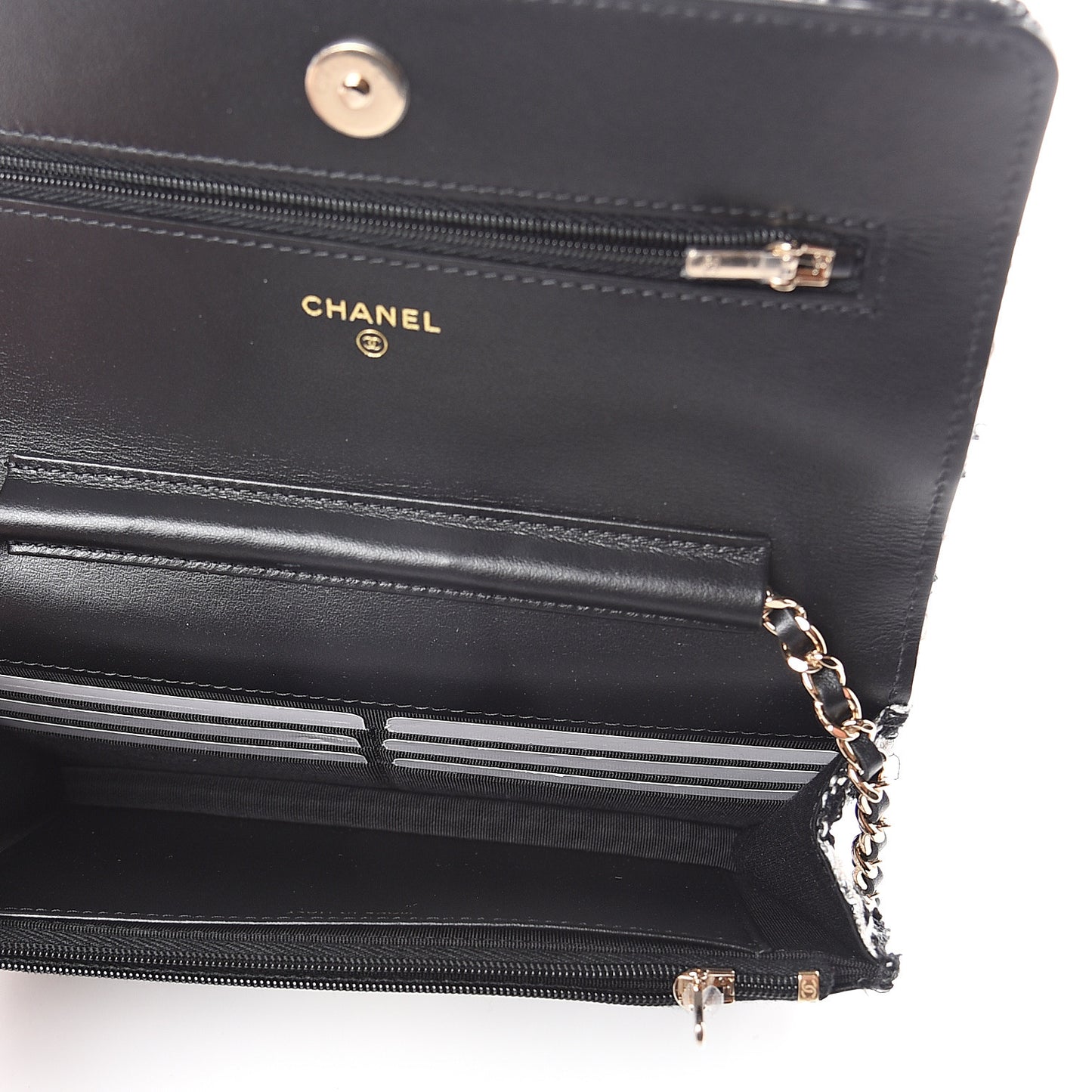 Tweed Quilted Wallet On Chain WOC Black Ecru White