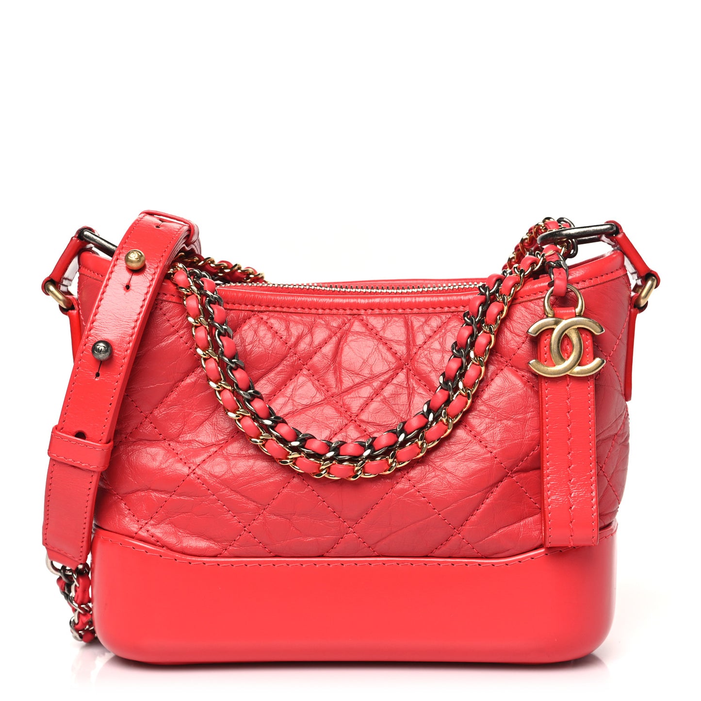 Aged Calfskin Quilted Small Gabrielle Hobo Red