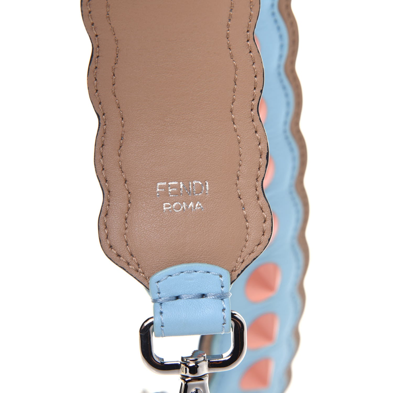 Fendi Vitello Dolce Scalloped Spike Studded Strap You Blue Brown 3 of 4